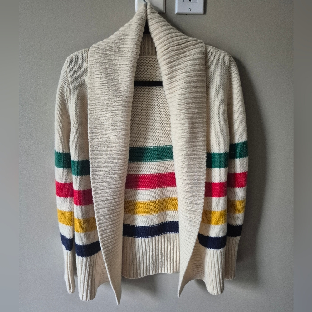 HBC Stripes The Bay Open Shawl Collar Knit Cardigan  Lambswool Cashmere Blend XS